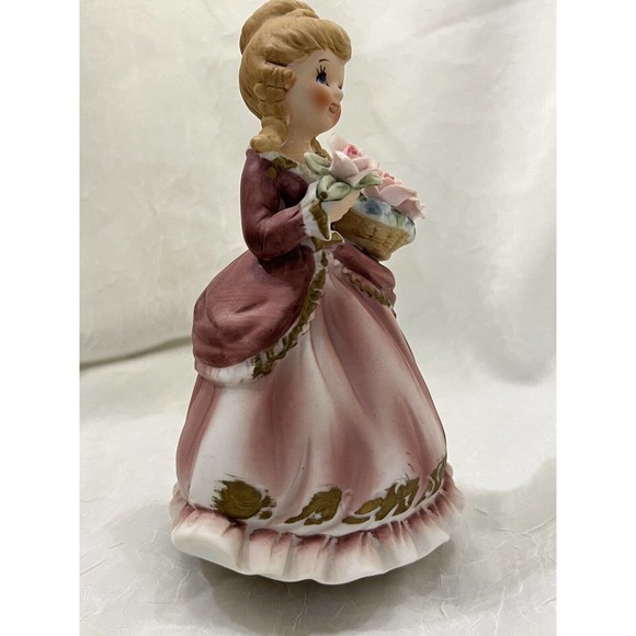 Vintage Giftcraft Ceramic Working Music Box Figurine, Purple/Pink Dress - Picture 7 of 13